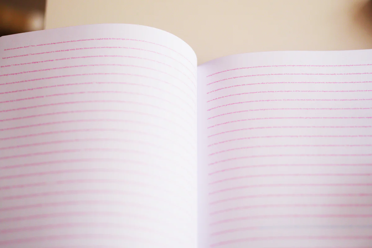 An open lined notebook with space for writing.